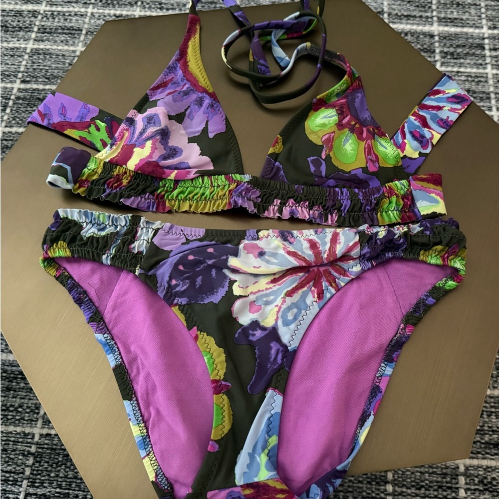 Lucky Brand Floral Bikini - Purple and Green